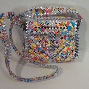 Recycled shoulder bag metalized  multicolor with beautiful details